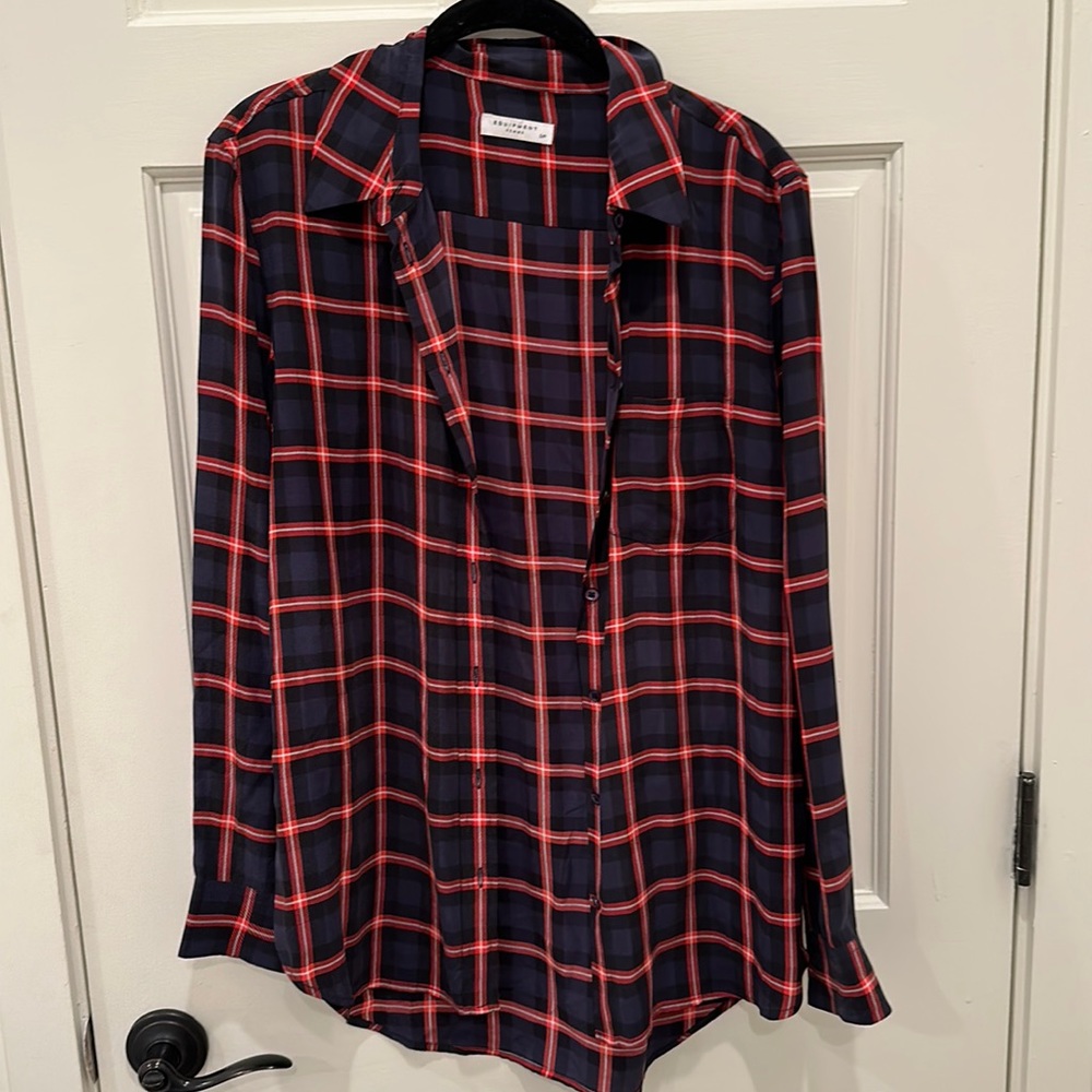 Equipment silk plaid button up shirt size small